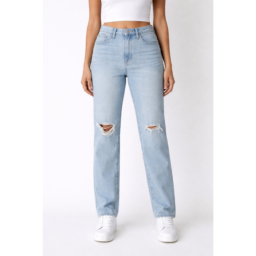 Madewell The Perfect Vintage Straight Jean Light Wash Distressed Knee Size 28